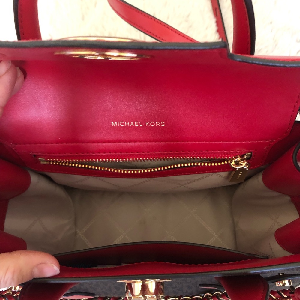 Michael Kors Red and Brown Carmen Satchel with Gold Hardware - Picture 4 of 10